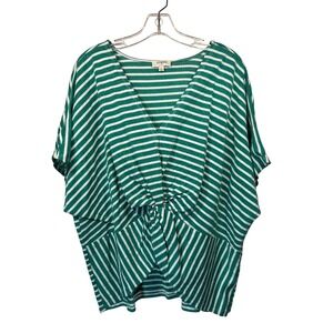 Umgee Green Striped Knot Front‎ Top Dolman Short Sleeve Blouse Size L